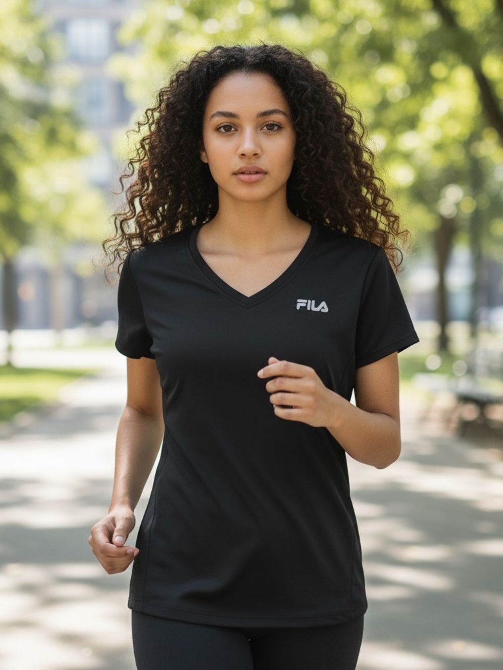 FILA Black V-Neck Short Sleeve Active Tee